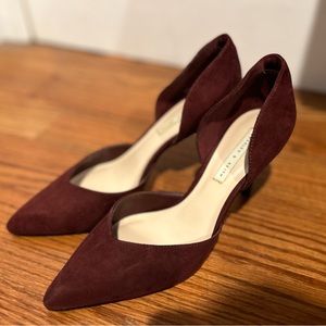 Charles & Keith burgundy suede heels, size 7